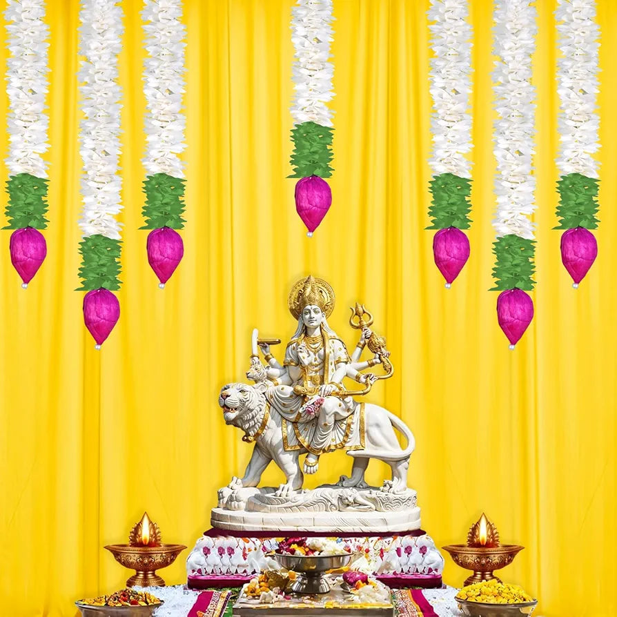 Garlands for Home Decoration Lotus Hangings  Offwhite Fabric & Solawood Lotus Buds Pack of 7 Pcs