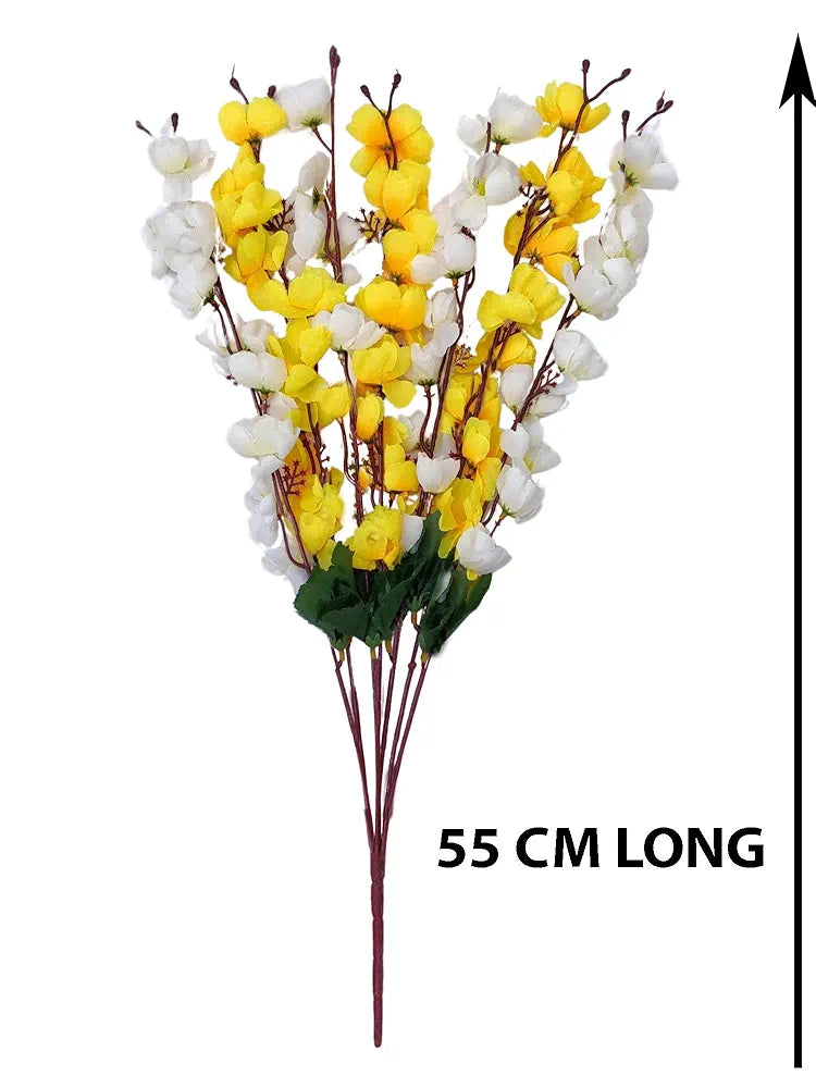 Artificial Flowers Bunch Cherry Blossom Ideal for vase Without vase Yellow Mix 55 cm Height Fabric