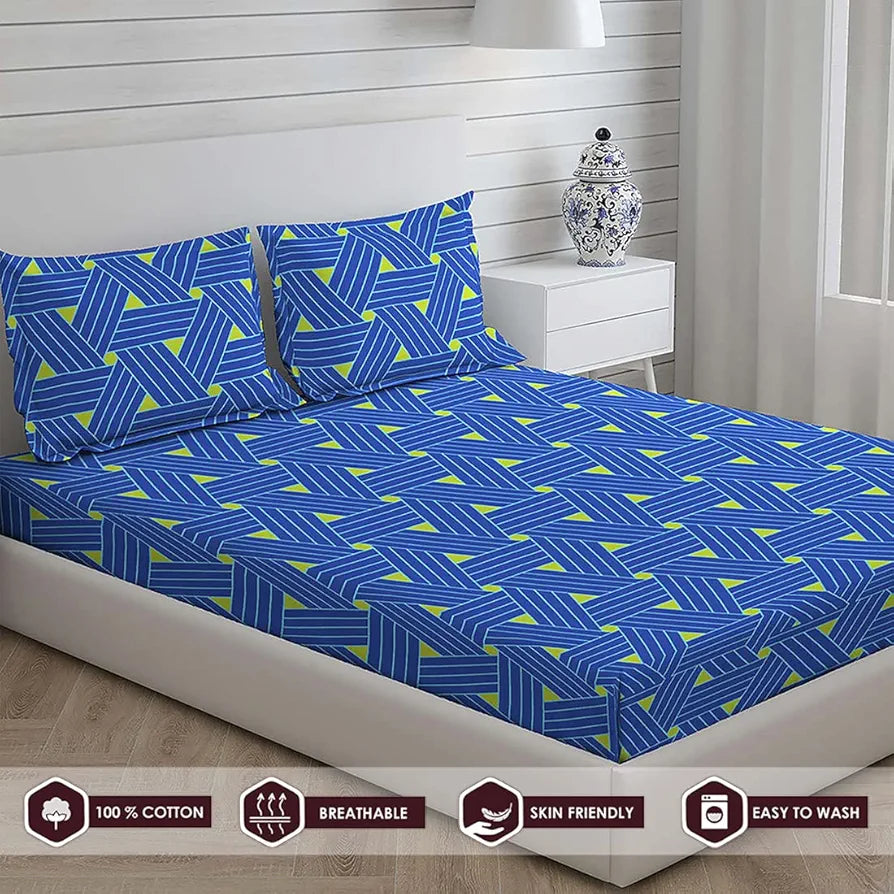 Layers Cotton Rich Bedsheet for Double Bed King Size with Pillow Cover Set 225 TC Blue