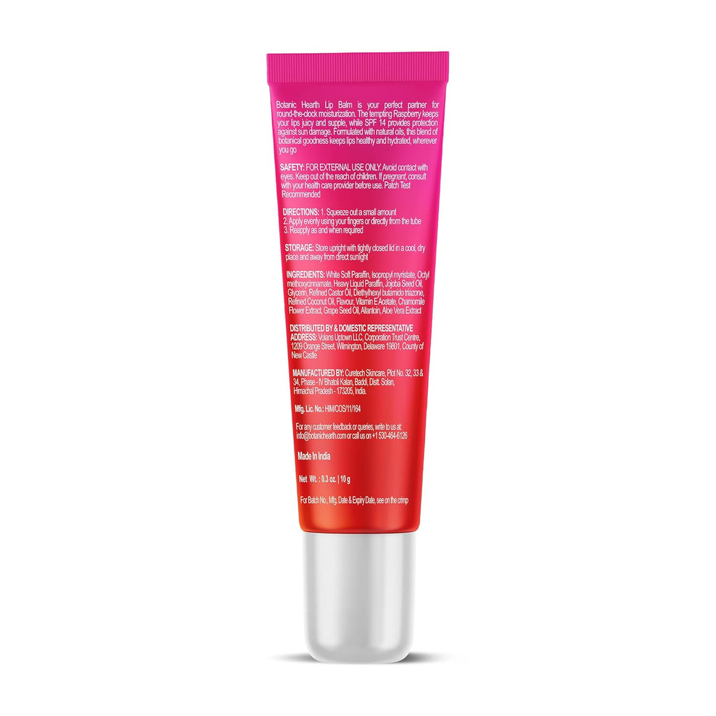 Botanic Hearth Raspberry SPF Lip Balm with Transparent Shine for Dark, Dry, Chapped Lips with Jojoba Oil, Vitamin E & Allantoin | Lip Care Balm for Women & Men | SPF Sun Protection | 10g