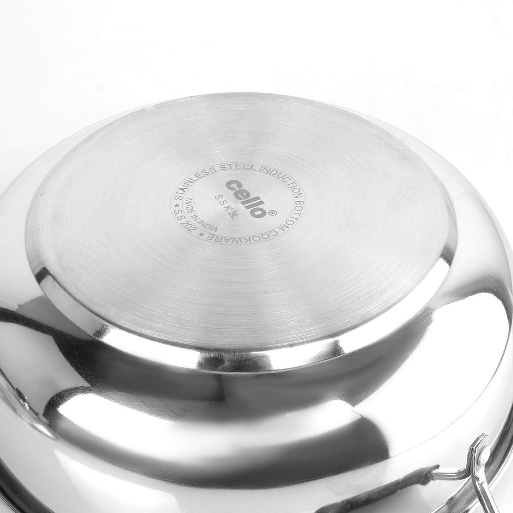 Cello Steelox Induction Compatible Stainless Steel Kadhai - 3ltr
