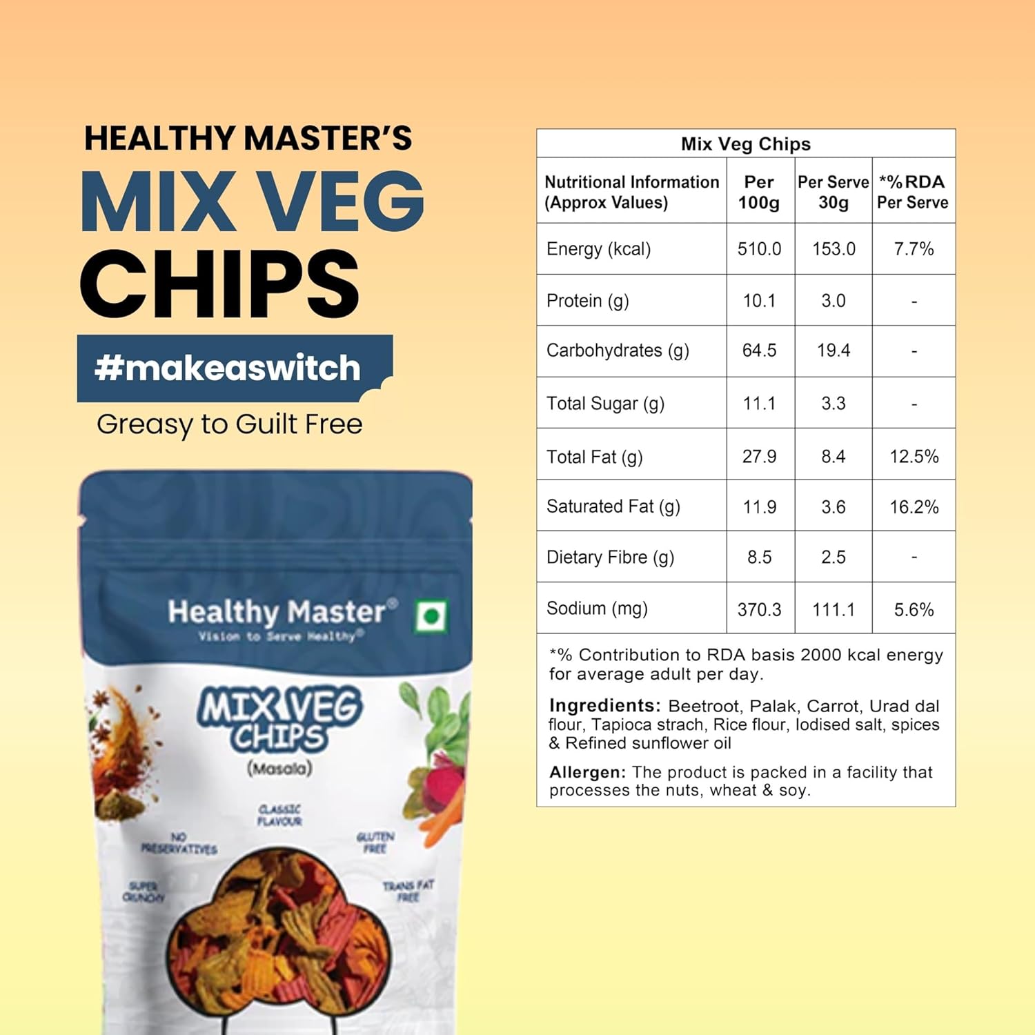 Healthy Master Mixed Veggie Chips - 100 Each (Pack of 3)