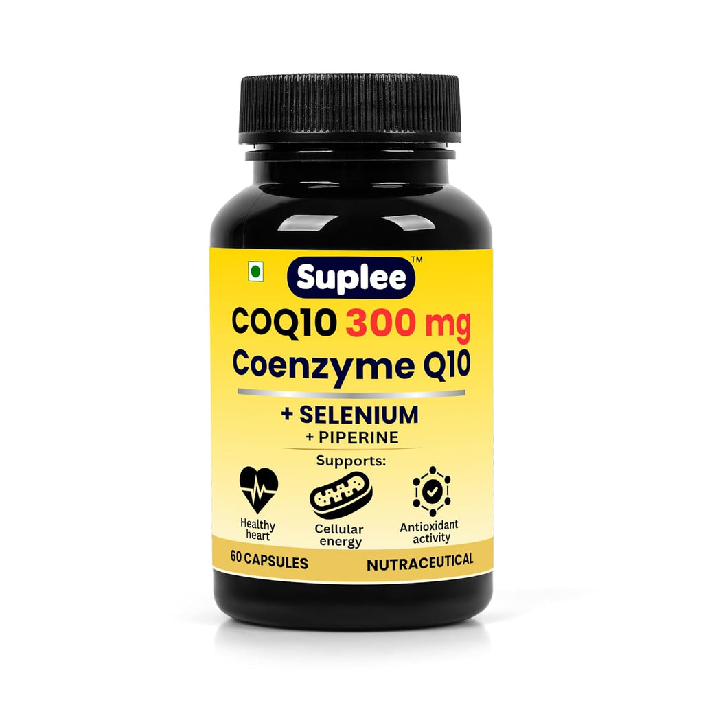 Suplee CoQ10 300mg with Selenium 40mcg & Piperine 7mg | Coenzyme Q10 High Absorption Supplement for Heart Health, Energy & Antioxidant Support | 60 Veg Capsules