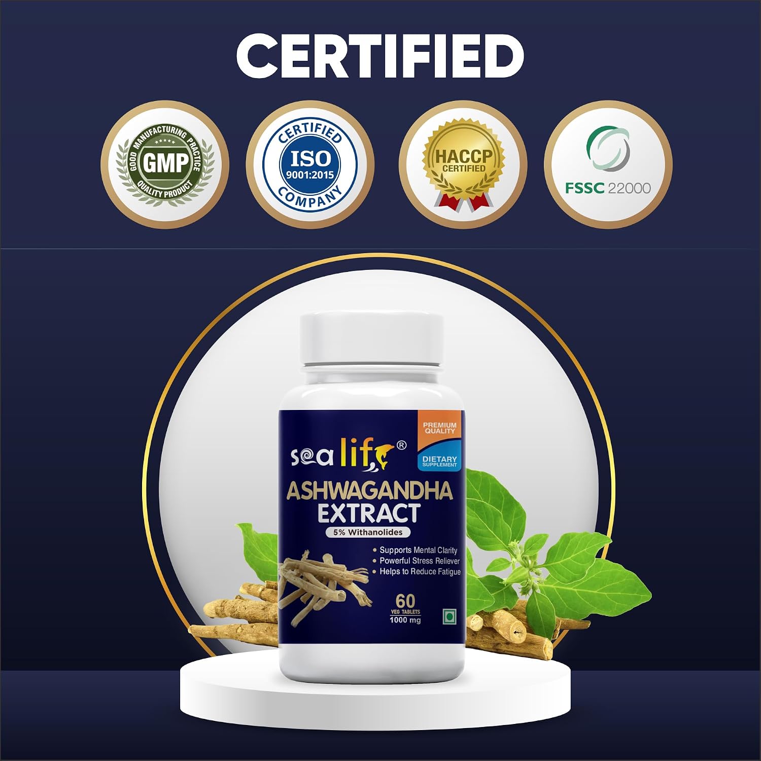 Sea Life Ashwagandha Extract (60 Tablets) 100% Natural Ashwagandha | Stress Relief | Help to Reduced fatigue | Immunity Booster