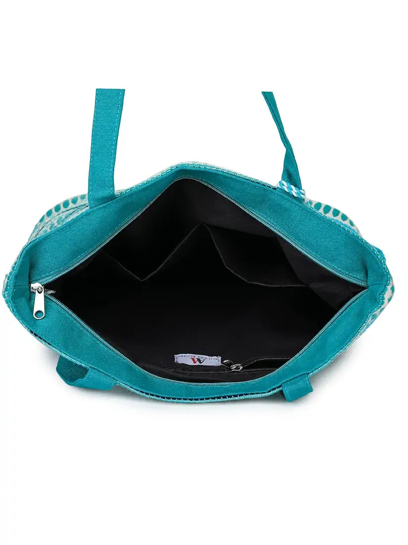 K London Alii And Aliizey Tote Bag For Women With Zip Bag Colour Teal Gold
