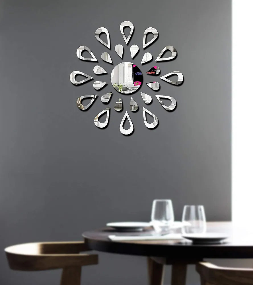 Bikri Kendra Sun Silver Model-5 Mirror Stickers for Wall, Acrylic Mirror Wall Decor Sticker