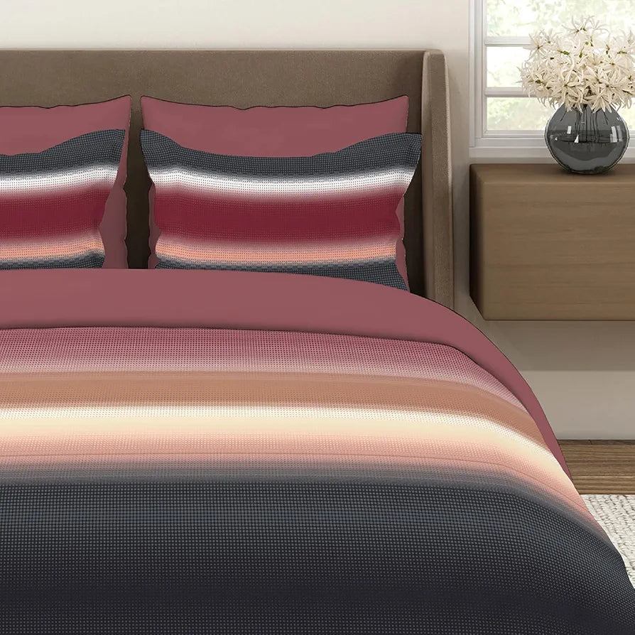 Layers Durathread Bedsheet Set for All Seasons Lightweight Moisture Absorbent 225 CVC King Size Multicolor Stripes