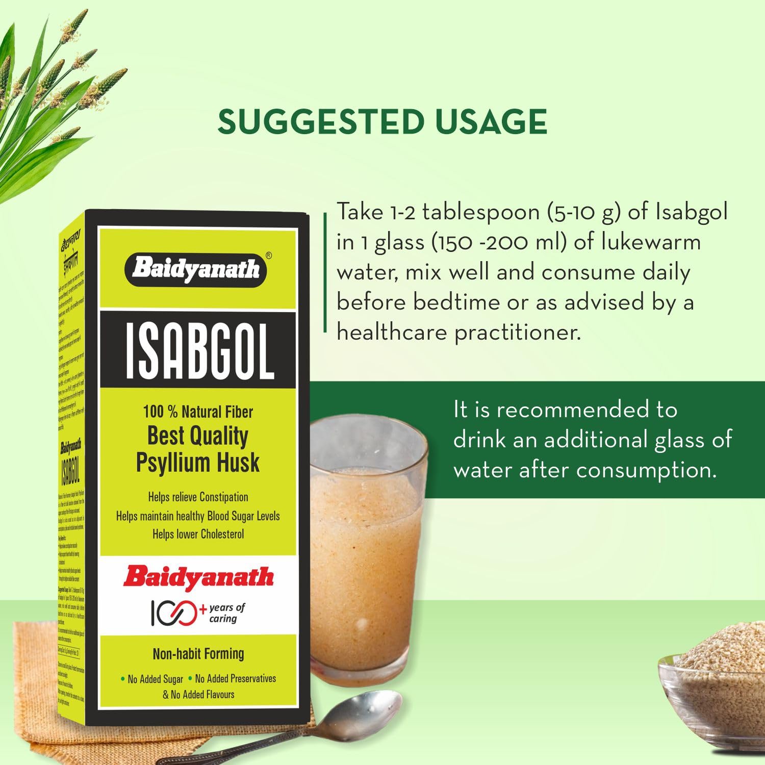 Baidyanath Asli Ayurved Isabgol 100 gm - Psyllium Husk Powder| Boosts Digestion | Constipation Relief Naturally | Rich Source Of Dietary Fiber Supplement