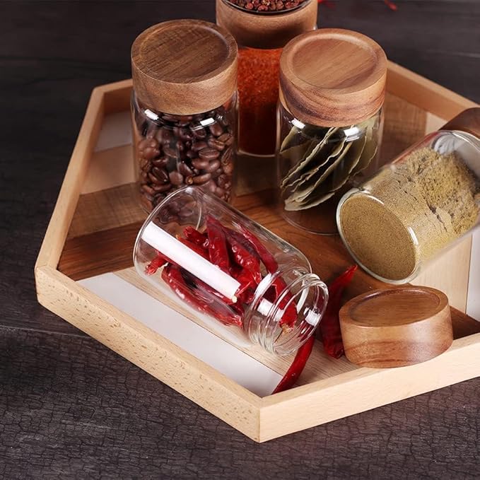 Femora Kitchen Storage Jars Borosilicate Glass With Wooden Lid Air Tight Jar | 550 Ml | Pack of 1 | Transparent