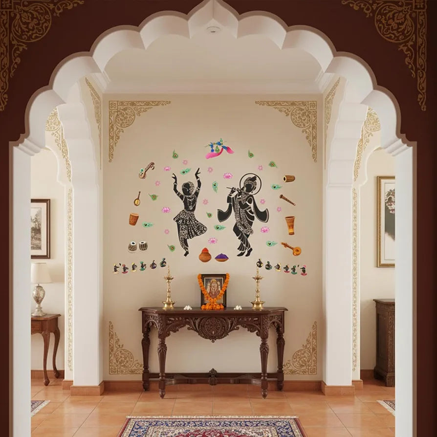 StickMe Lord Radhe Krishna Hindu God Creative Religious Wall Sticker - Self Adhesive Peel & Stick Vinyl Premium Extra Large - 260 x 160 cm