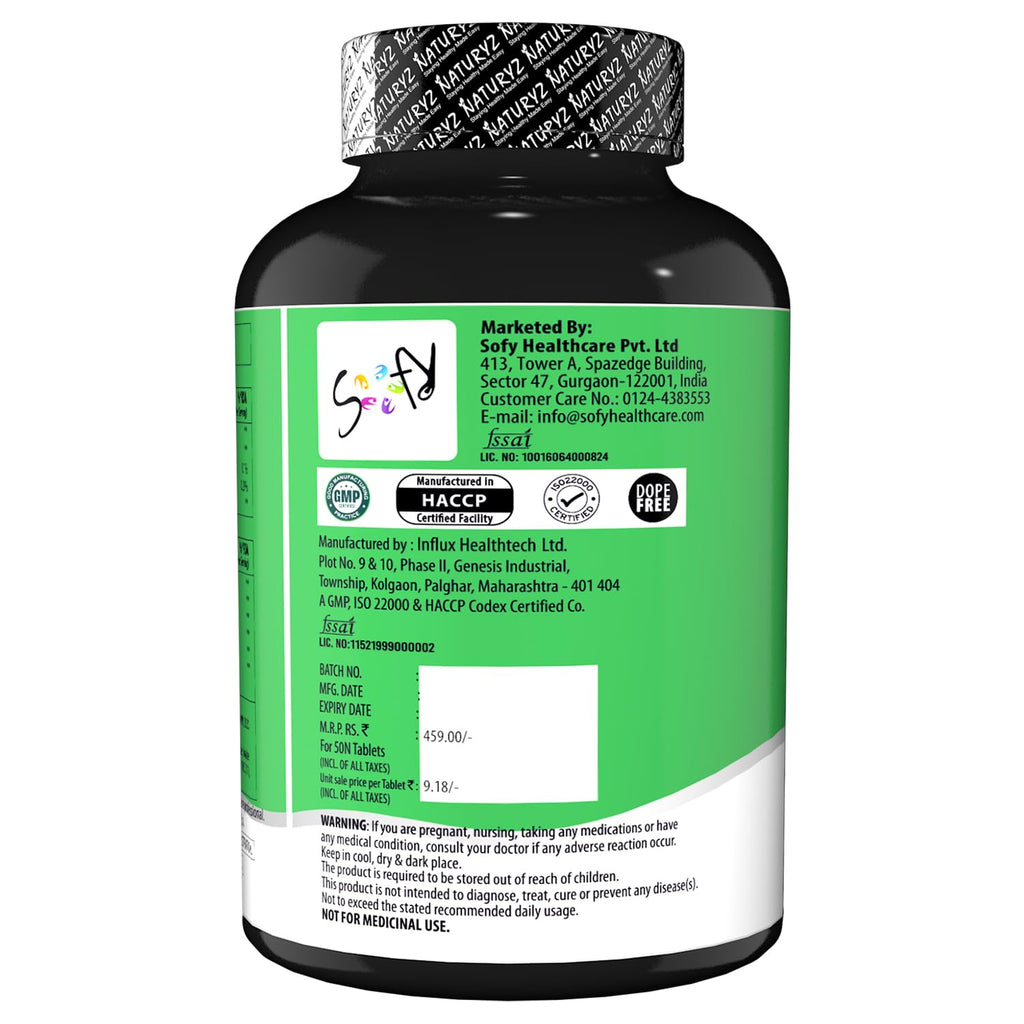 Naturyz Testo-6 Plant based Supplement For Men 2100mg per serving with Maximum Strength 1000mg Tribulus Terrestris, Safed Musli, Kaunj, Ashwagandha, Fenugreek & Panax Ginseng for Muscle gain, Stamina & Strength - 50 Tablets