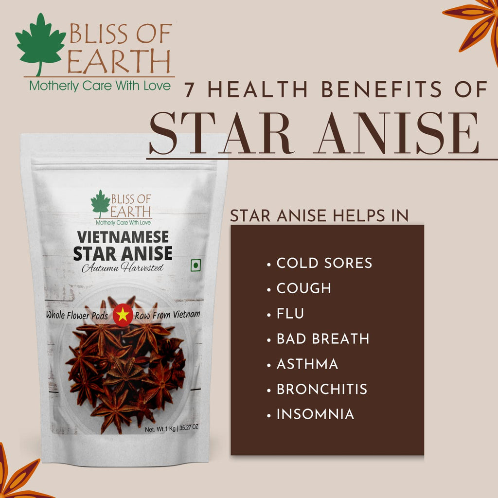 Bliss of Earth 100gm Star Anise Whole spices, Chakra Phool, Vietnamese badiyan, For Exotic Tea & Indian Cuisines