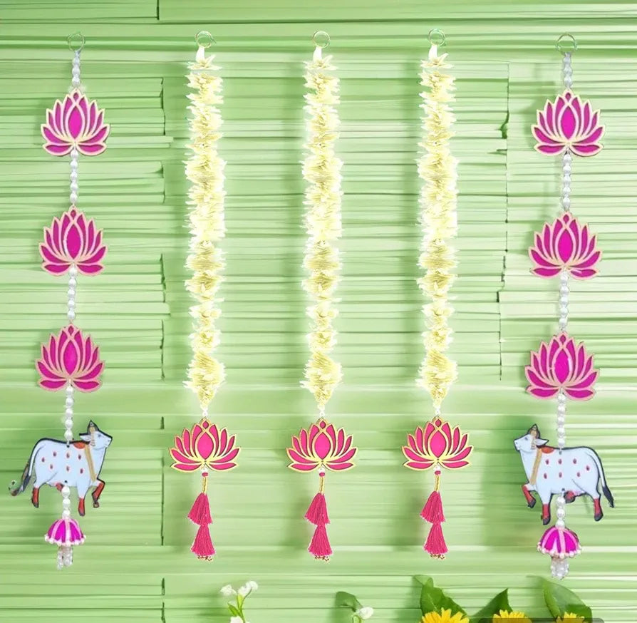 Handmade Artificial Flower Garland with Lotus & Cow Hanging 5 Pcs