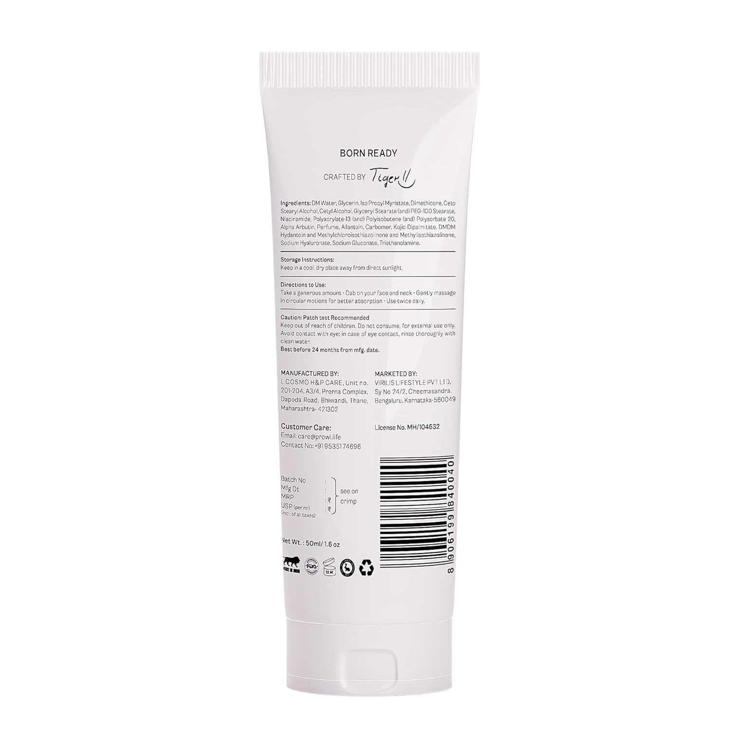 PROWL by Tiger Shroff Face Brightening Moisturizer Cream 5% Kojic Acid, Alpha Arbutin, Niacinamide & Hyaluronic Acid Daily Use Moisturiser For Dry Oily Combination All Skin Type, Warm Woody,50ml