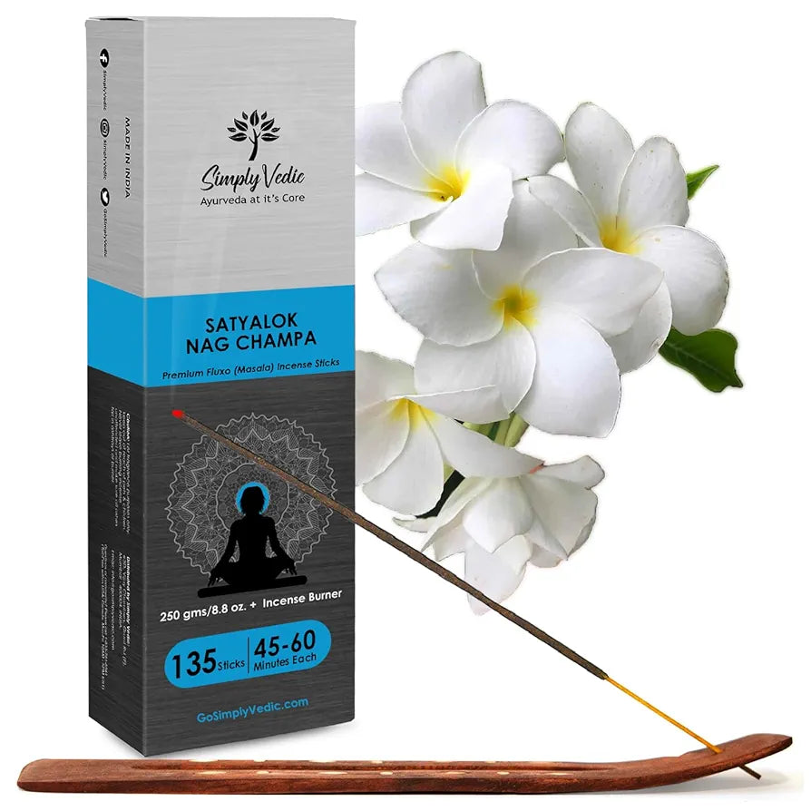 Simply Vedic Nag Champa Incense Sticks with Holder – 135 Hand-Rolled Natural Agarbatti