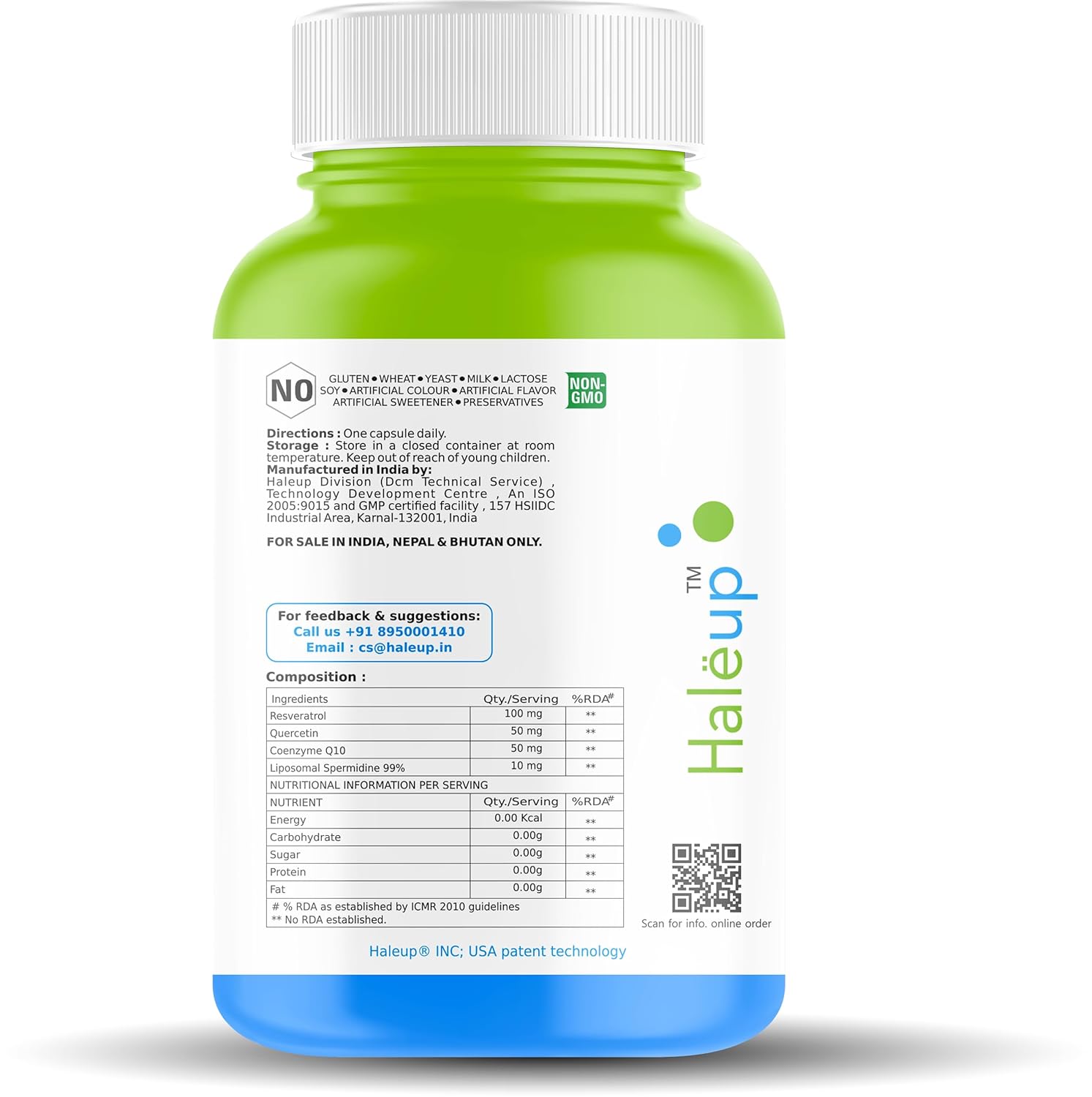 Haleup USA 99% Liposomal Spermidine Trihydrochloride with Resveratrol| For Healthy Ageing | Autophagy| Cell Renewal | Immunity| Skin and Hair | Cognitive Support (1 pack X 60s count)