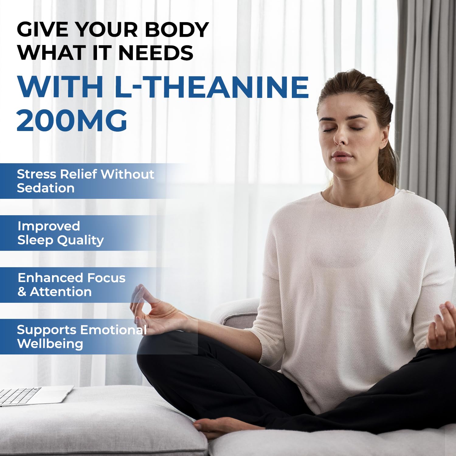 The Body Reserve L-Theanine 200mg 120 Veg Tablets L Theanine Supplements Supports Stress Relief, Reduce Anxiety, Brain Health & Promotes Relaxation