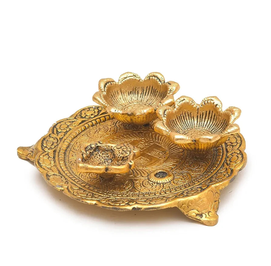 Chhariya Crafts Pooja Thali With Diya for Home and Office Temple