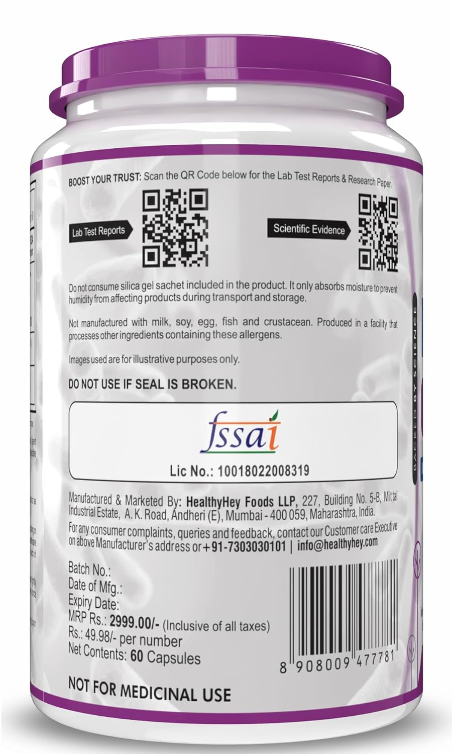 HealthyHey Nutrition Probiotic 20 Billion Cfu Supplement with Delayed - Release Capsules for Temperature Stable, Digestion, and Immune Health - (60 Capsules)