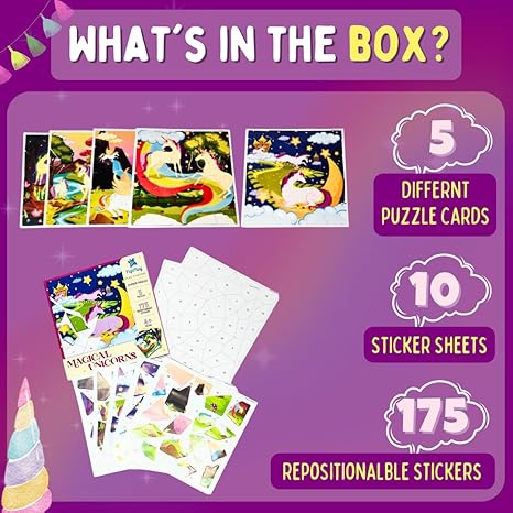 PepPlay Kid Sticker Puzzle Magical Unicorn Mess Free Diy Mosaic Craft Kit 175+Big Repositionable Stickers