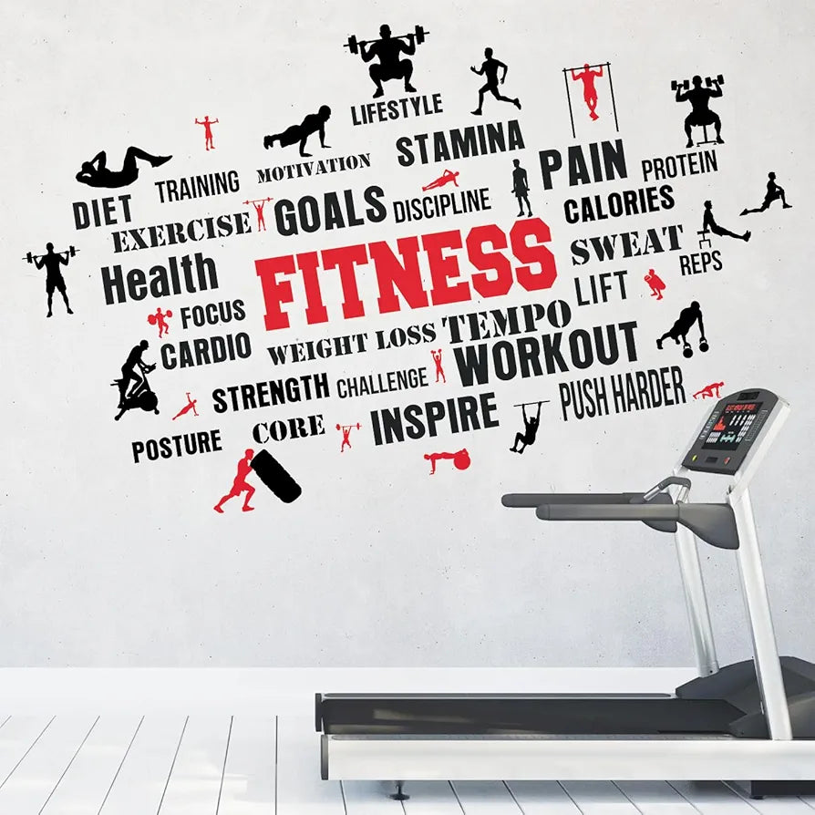 StickMe Gym Fitness Bodybuilding Sport Workout Boxing Word Cloud Quote Office Wall Sticker Premium Large - 260 x 160 cm