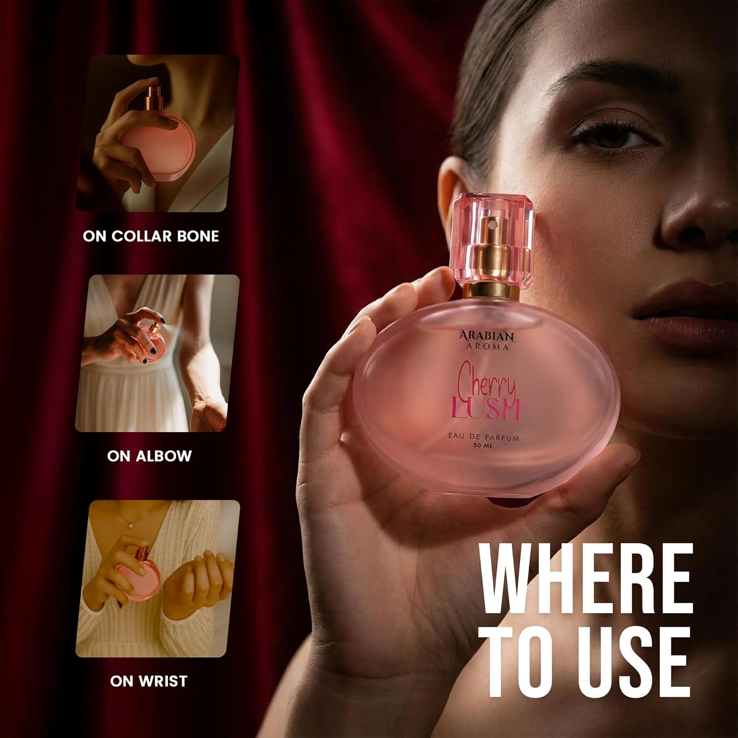 Arabian Aroma Cherry Lush Eau De Parfum for Women, Long Lasting Fruity Floral Perfume with Raspberry, Cherry Blossom, Jasmine, Musk & Amber, 50ML