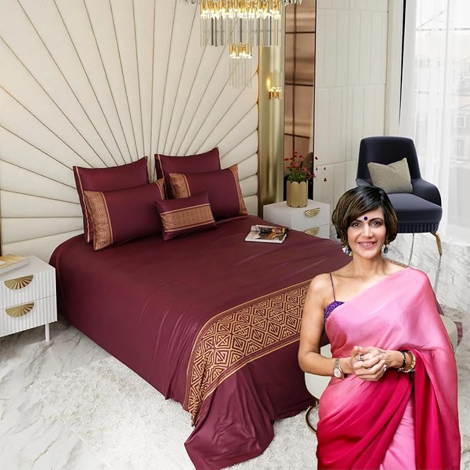 Stoa Paris Crown of Versailles 6 Piece Bedsheet Set Colour Majesty Merlot Wine