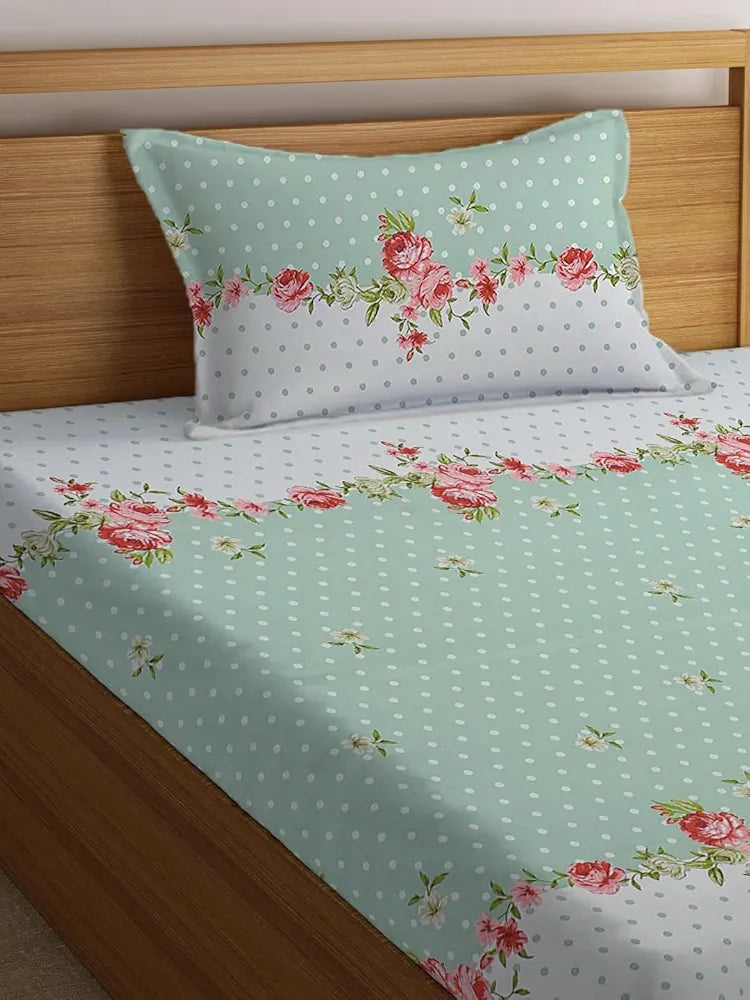 Starnstyle Premium 160 TC Ezyption Cotton Bedsheet for Single Bed with 1 Pillow Covers Oat