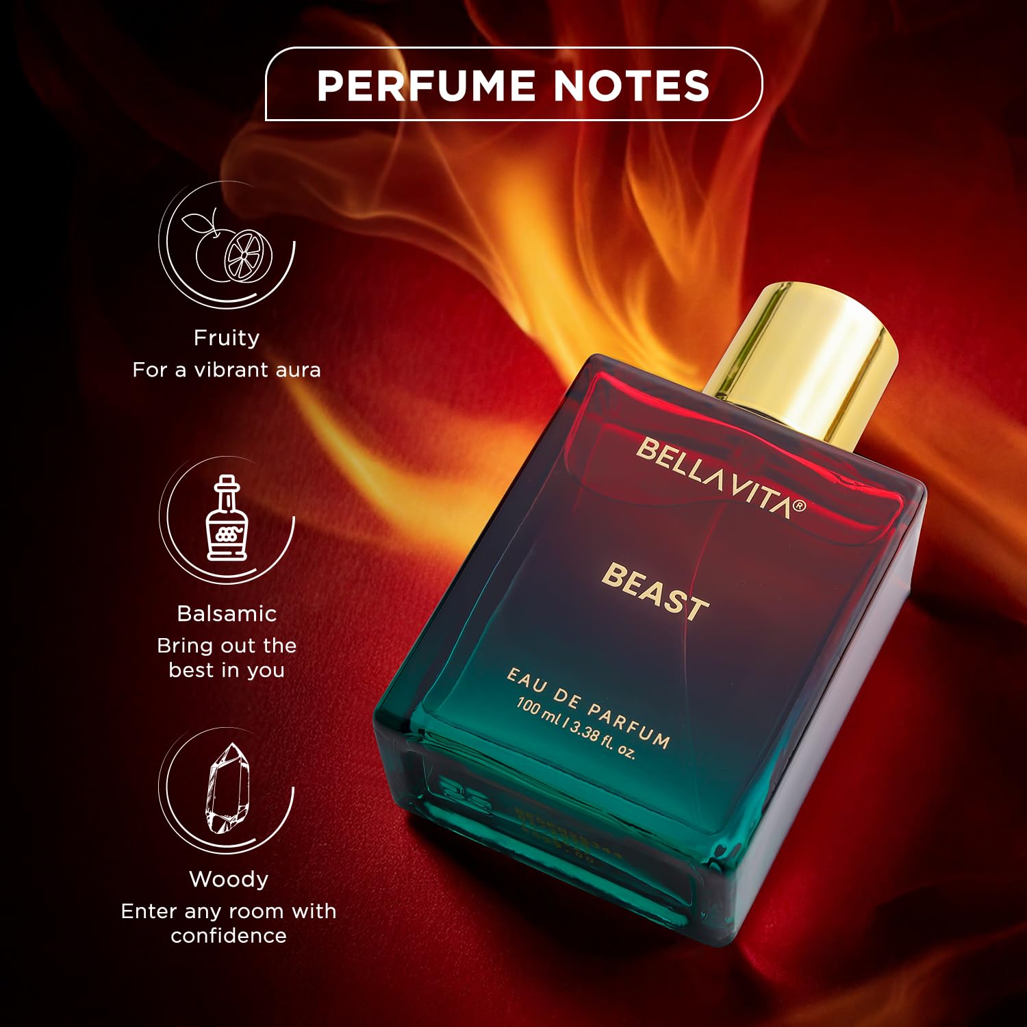 BELLAVITA Beast | Long Lasting EDP | 100ml | Perfume for Man and Woman | Raspberry, Patchouli and Rose | Premium Fragrance for Men and Women