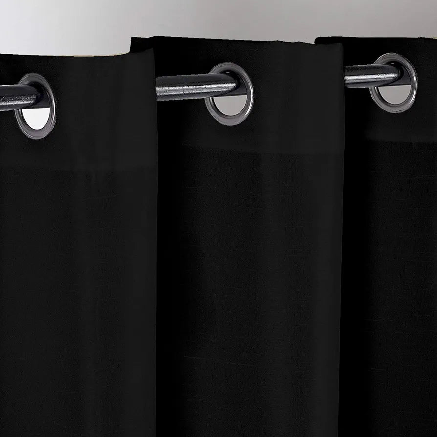 Divine Casa Super Satin Blackout Door Curtains 7 Feet Colour Jet Black Solid Silky Panels for Full Light Block Thermal Insulation & Privacy (Pack of 2)