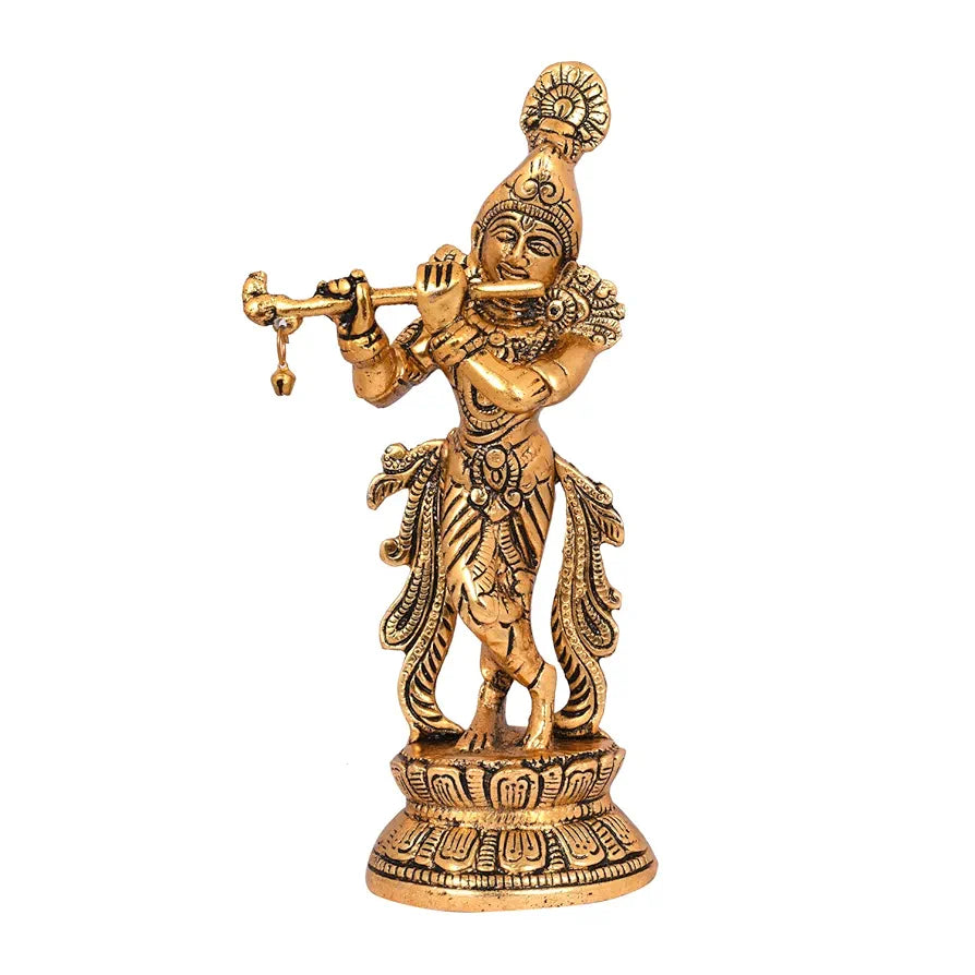 Collectible India Lord Krishna Idol Statue Krishna Idols Gold Plated Flute Playing Krishan