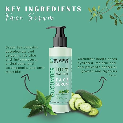 Naturaleza Castile Cucumber Face Serum with vitamins A, C, & E - 100 ml