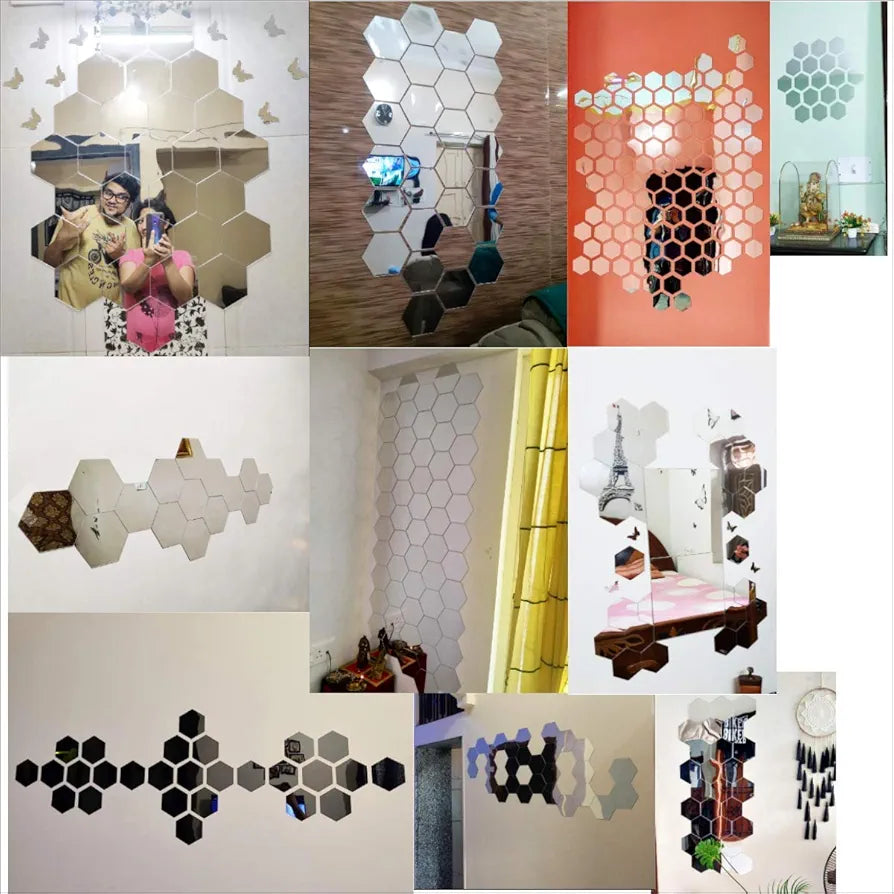 Bikri Kendra 31 Hexagon Silver Butterflies Silver Sticker for Wall Hexagon Stickers