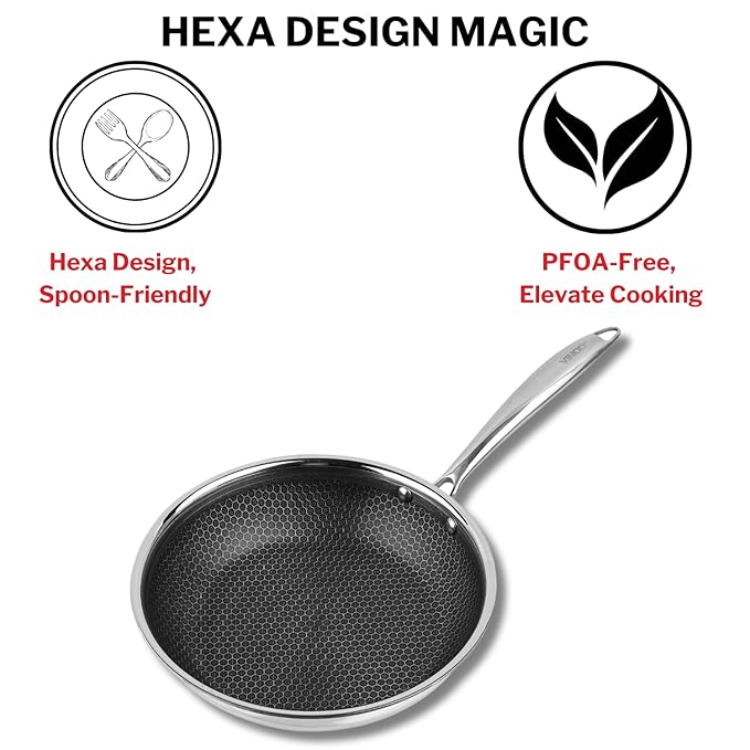 Vinod Platinum Triply Stainless Steel X Fry Pan 20 cm |Honeycomb Pattern Design Inside