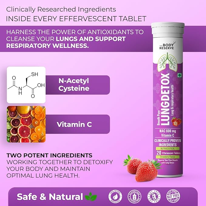 The Body Reserve Lung Detox Effervescent Tablets Strawberry Flavour - 20 tabs