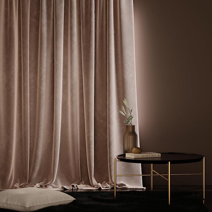 Stoa Paris Curtain for Home Single pc PatternedVelvet Curtain for Door Colour Parisian Blush