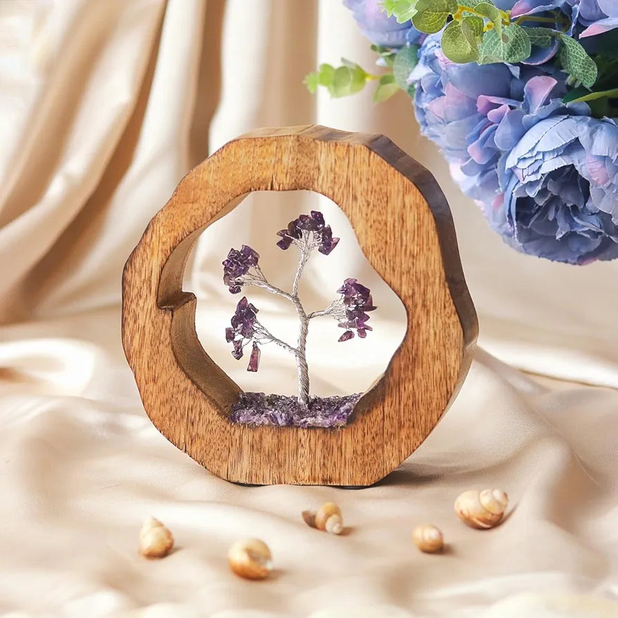 Ritualistic Amethyst Crystal Tree with Reindeer Handcrafted Feng Shui Gemstone Bonsai Tree