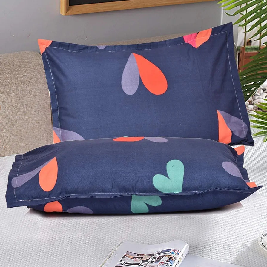 The Home Style 300 TC Cotton Feel Glace Cotton Printed Double Bed Bedsheet with 2 Pillow Cover Blue Heart