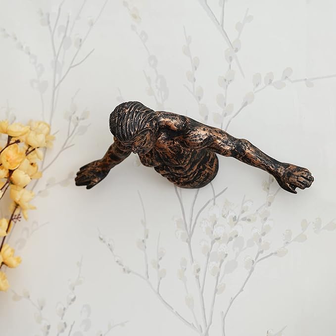 Ecraftindia Man in Freefall Pose Antique Finish Handcrafted Polyresin Wall Decorative