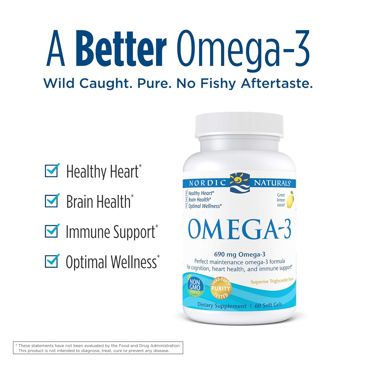 Nordic Naturals Omega 3 Fish Oil EPA And DHA | 690Mg Omega3 Support Brain, Heart Health & Immunity | Omega Fish Oil For Men & Women Lemon Flavour 60 Softgels