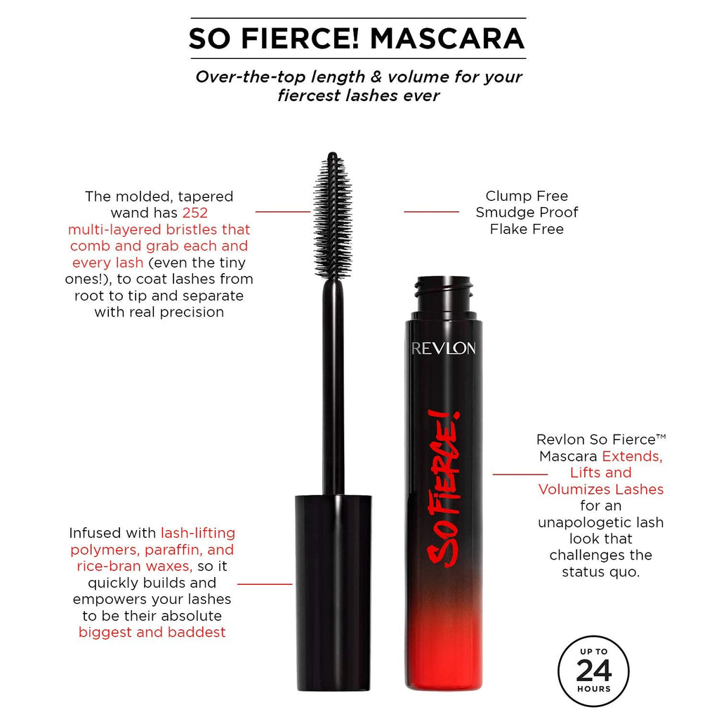 Revlon Mascara, So Fierce Big Bad Lash Eye Makeup, Volumizing, Lasts up to 24 Hours, No Clump, Smudge Proof, Flake Proof, Blackest Black (760), 0.34 Fl Oz