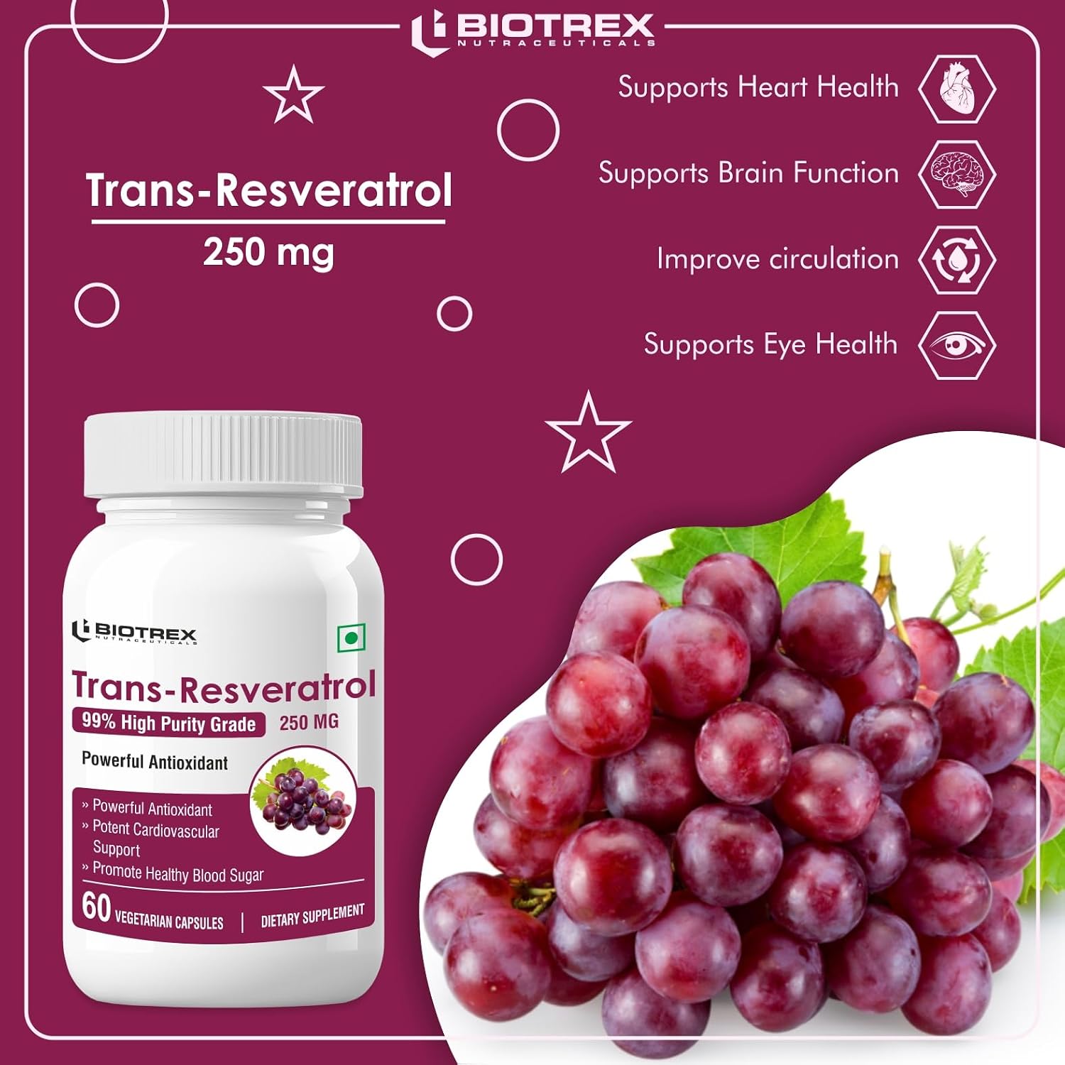 Biotrex Nutraceuticals Resveratrol 250mg - 60 Capsule