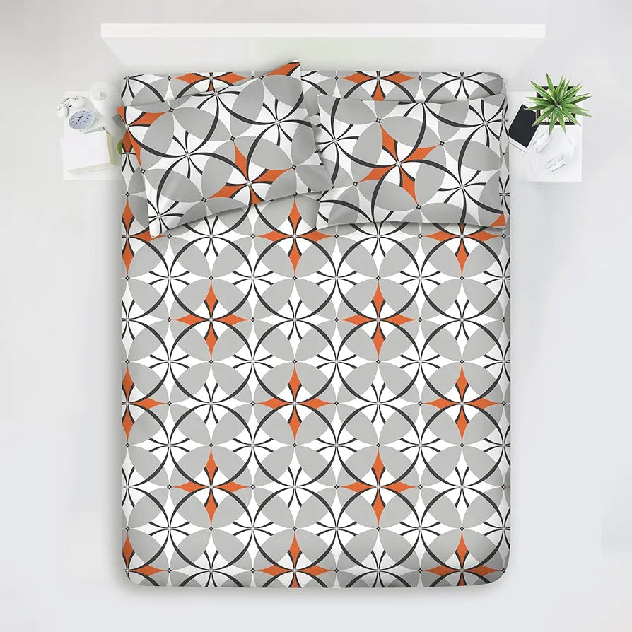 Layers Argos Bedsheet Set for All Seasons Lightweight 225 CVC King Size Gray Geometrical