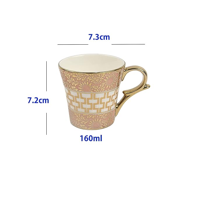 Femora Golden Daisy Finish Ceramic Tea Cups Coffee Mugs 6 Pcs Set - 600 gms