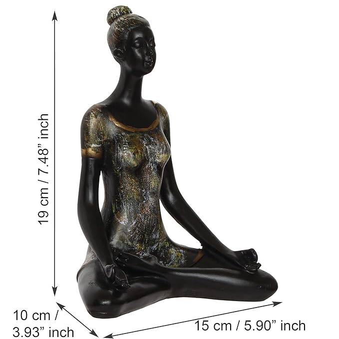 Ecraftindia Meditating Lady in Yoga Pose Antique Finish Handcrafted Decorative Polyresin Showpiece