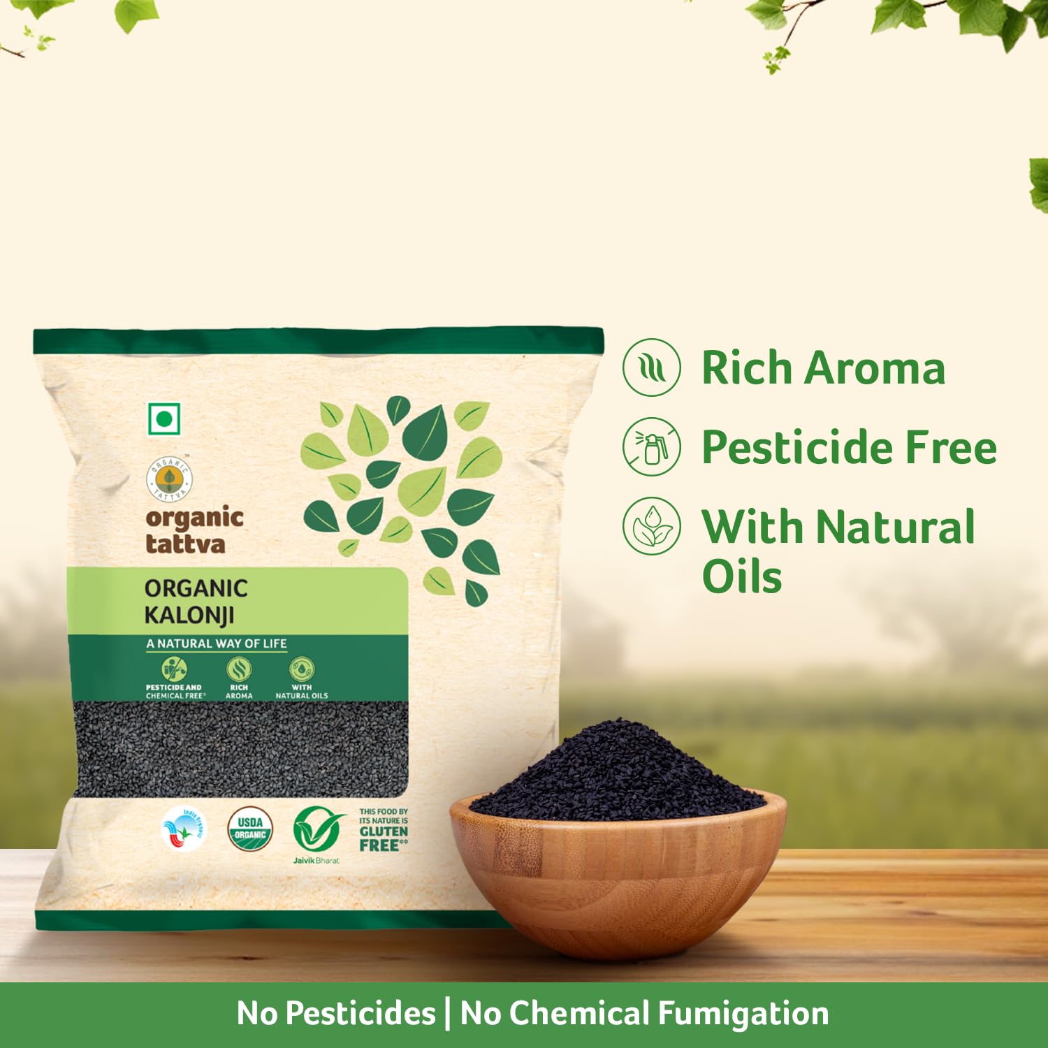 Organic Tattva Kalonji Seeds 100g | Whole Nigella Kalonji Seeds for Daily Cooking, Baking & Seasoning Use