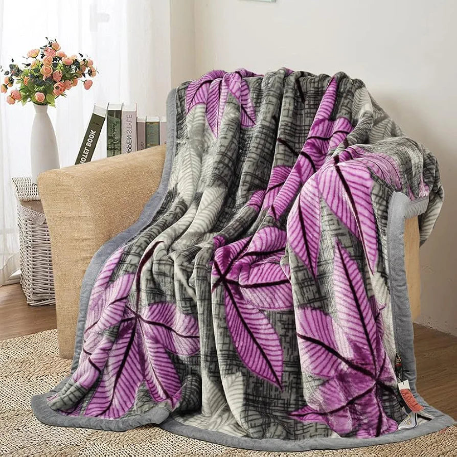 Homekart Super Soft Cloudy Printed Single Bed Blanket for Heavy Winter Single Ply Mink Blanket King Size TC 400 Grey & Pink