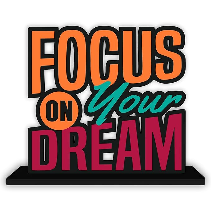 Artvibes Wooden Alphabet Idols and Figurine Focus on Your Dream Positive Quotes Table Decoration for Office Desk | Home Decor
