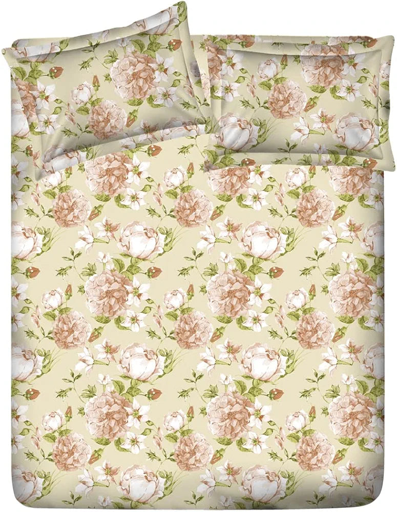 Layers Classic Cotton Bedsheet Set for All Seasons Lightweight 104 TC Queen Size Brown Floral Pattern