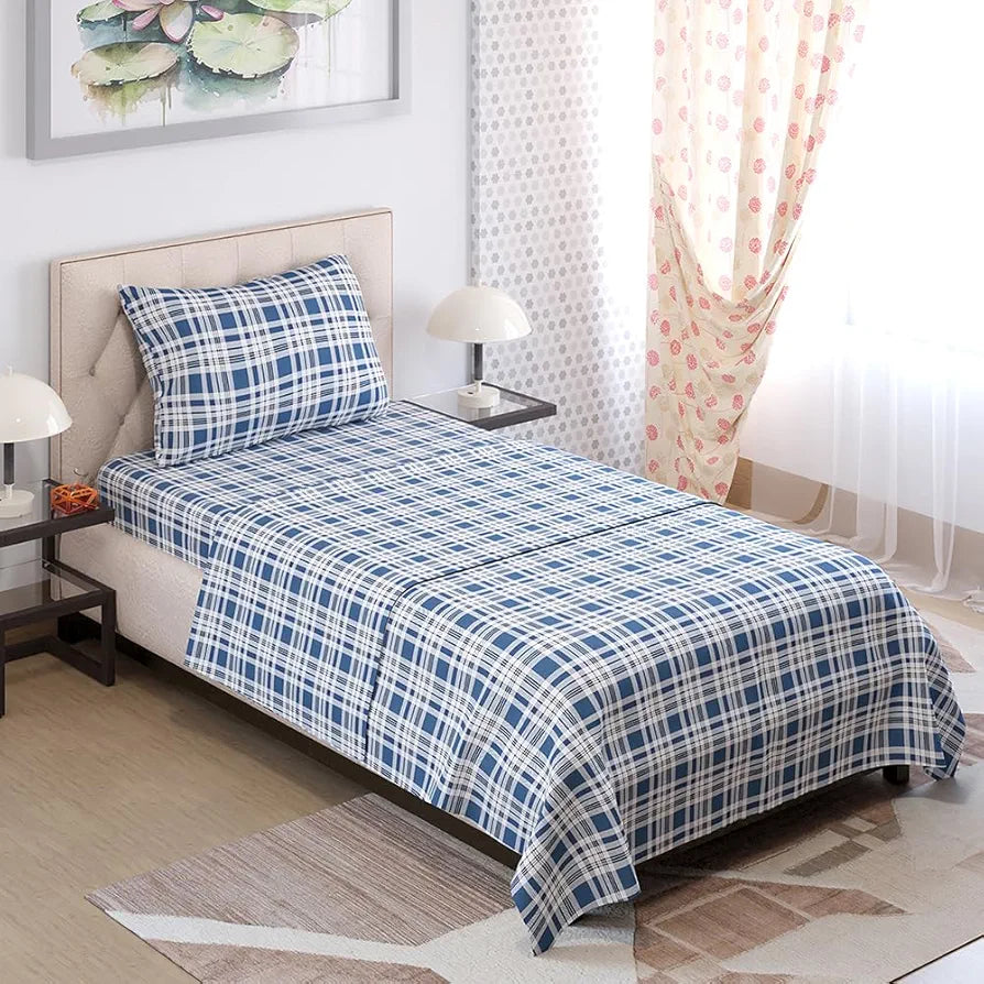 Layers Zen Cotton Blend Single Bedsheet Set 1 Single Cotton Bedsheet & 1 Pillow Cover 225 CVC Navy Blue
